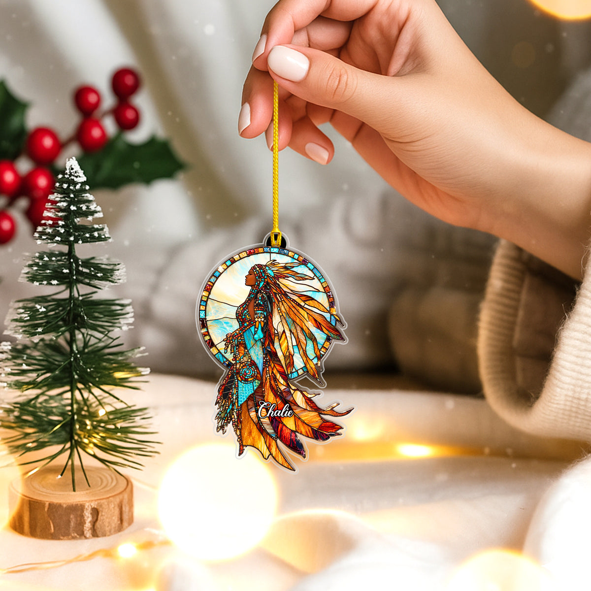 Personalized Native Woman Acrylic Ornament with Custom Name