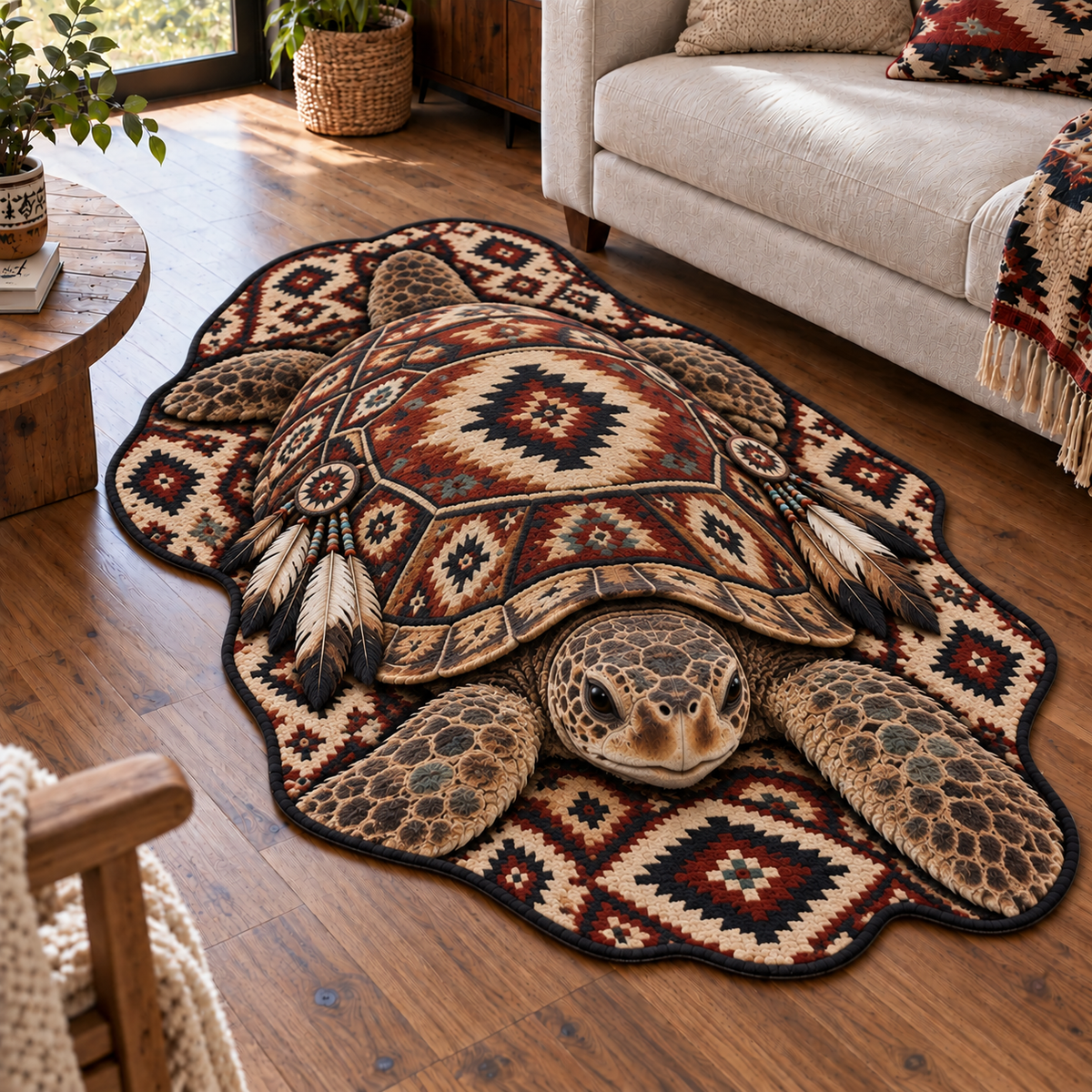 Native American Style Wildlife 3D Illusion Area Rug Home Decor