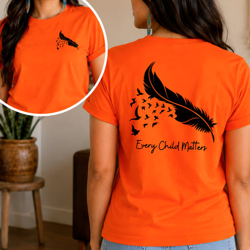 Every Child Matters Feather Flying Birds Design For Orange Shirt Day - Two sides - Unisex T-shirt/V-neck T-shirt/Hoodie/Sweatshirt
