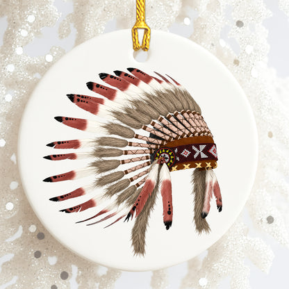 Native Chief Headdress Ceramic Ornament – Tribal Heritage Christmas Tree Decor