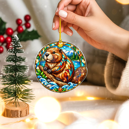 Beaver Acrylic Ornament Stained Glass Style Christmas Decor