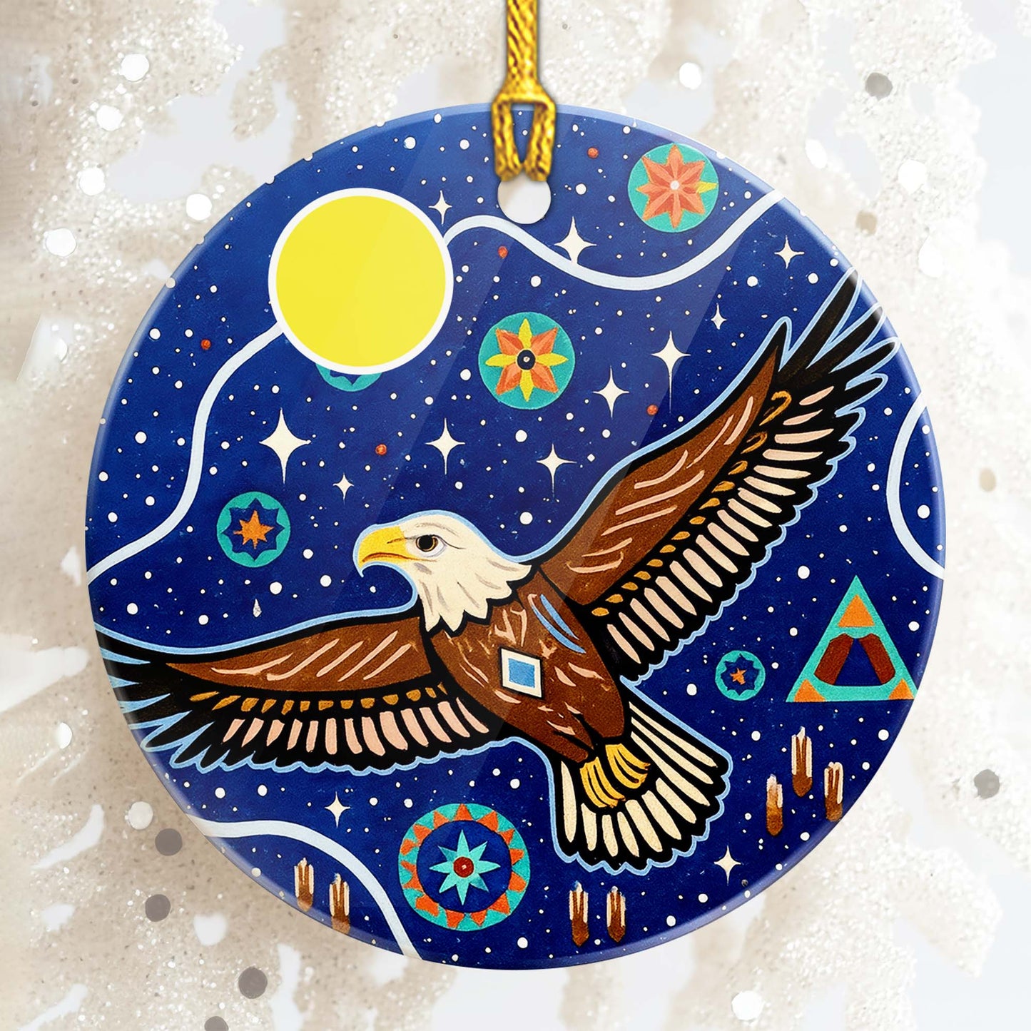 Tribal Eagle Ceramic Ornament Spiritual Wildlife Design for Holiday Decor