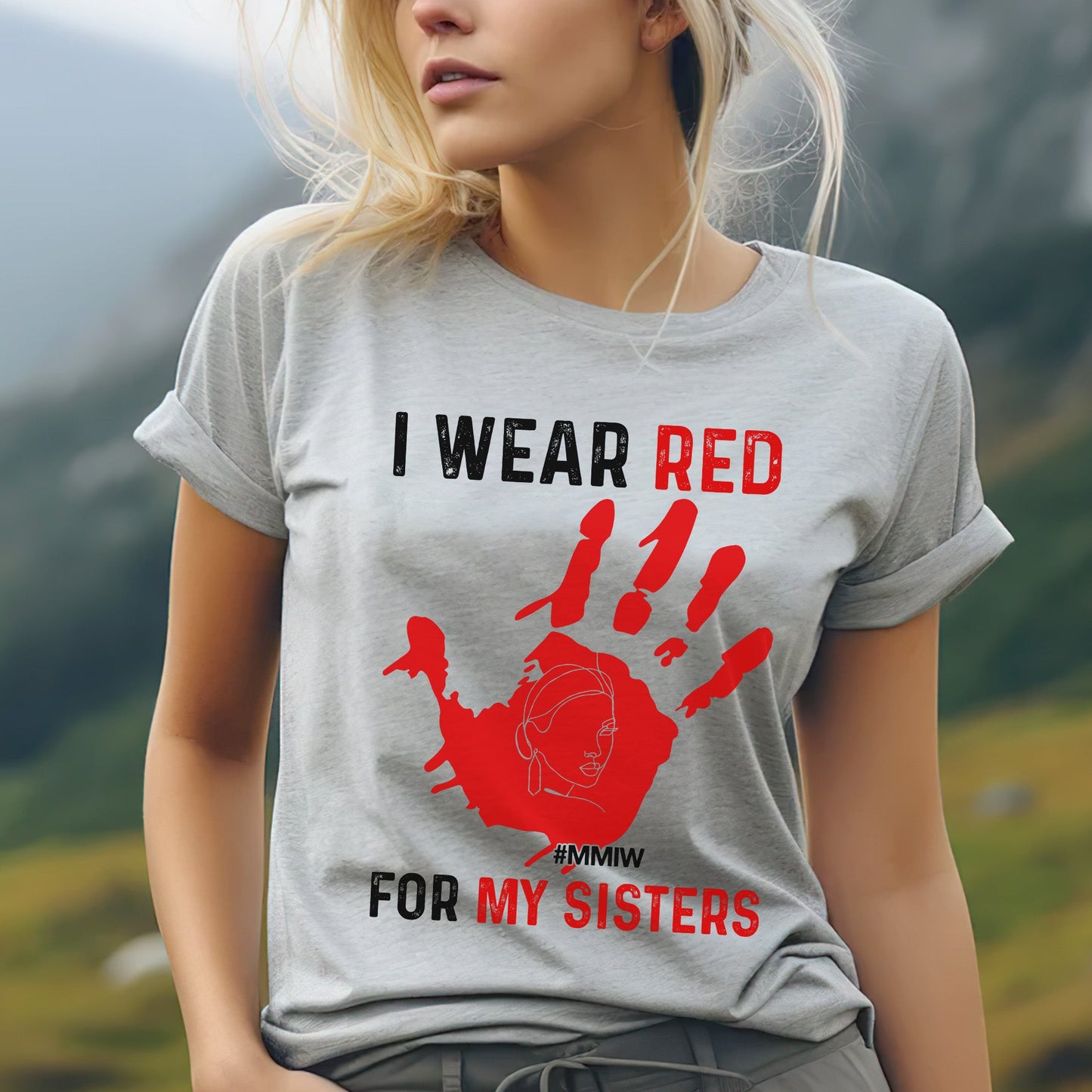 MMIW I Wear Red for My Sisters Red Hand Unisex T-shirt/T-shirt V-Neck/Hoodie/Sweatshirt