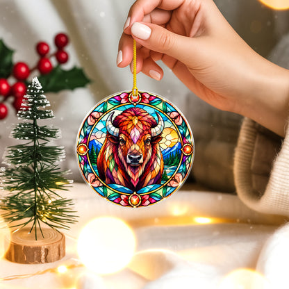 Buffalo Acrylic Ornament Stained Glass Style Christmas Decor