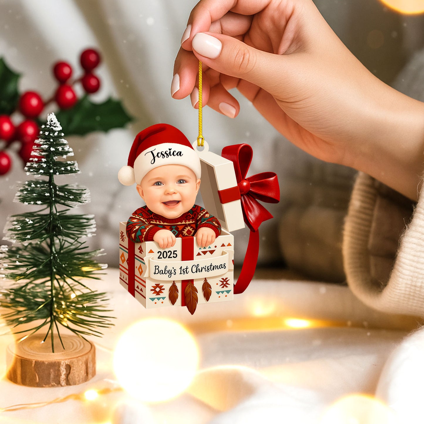 Personalized Baby’s First Christmas Ornament 2025 with Custom Name & Photo