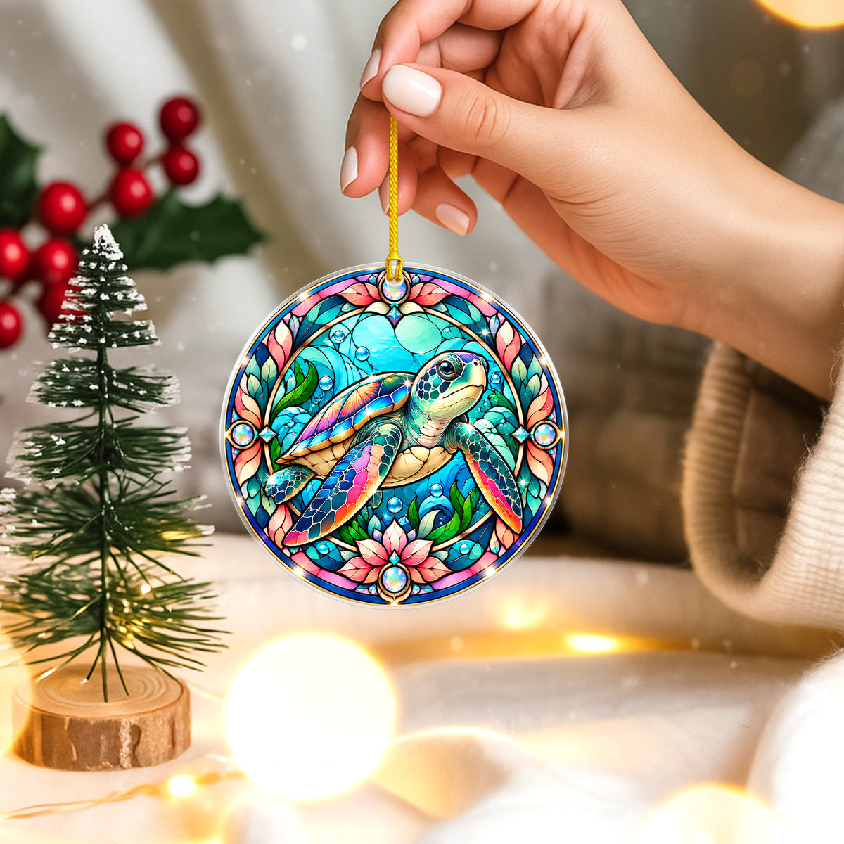 Turtle Acrylic Ornament Stained Glass Style Christmas Decor