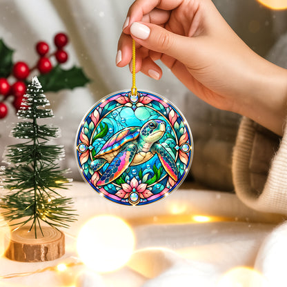 Turtle Acrylic Ornament Stained Glass Style Christmas Decor