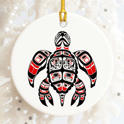 Native Turtle Ceramic Ornament - Indigenous Tribal Art for Holiday Decor