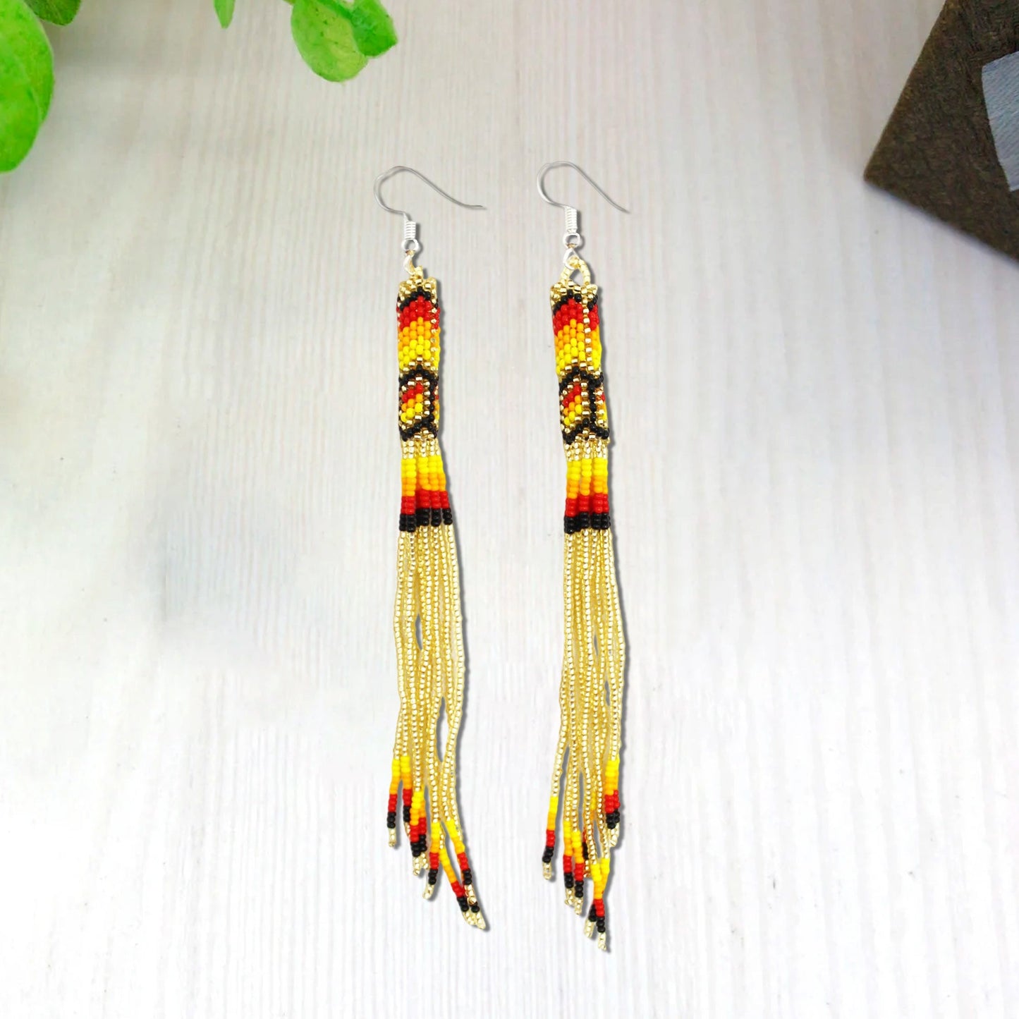 Gold Extra Long Pattern Beaded Handmade Earrings For Women Native Style
