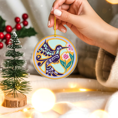 Hummingbird Spirit Acrylic Ornament, Indigenous Inspired Artwork Window Hanging Decor