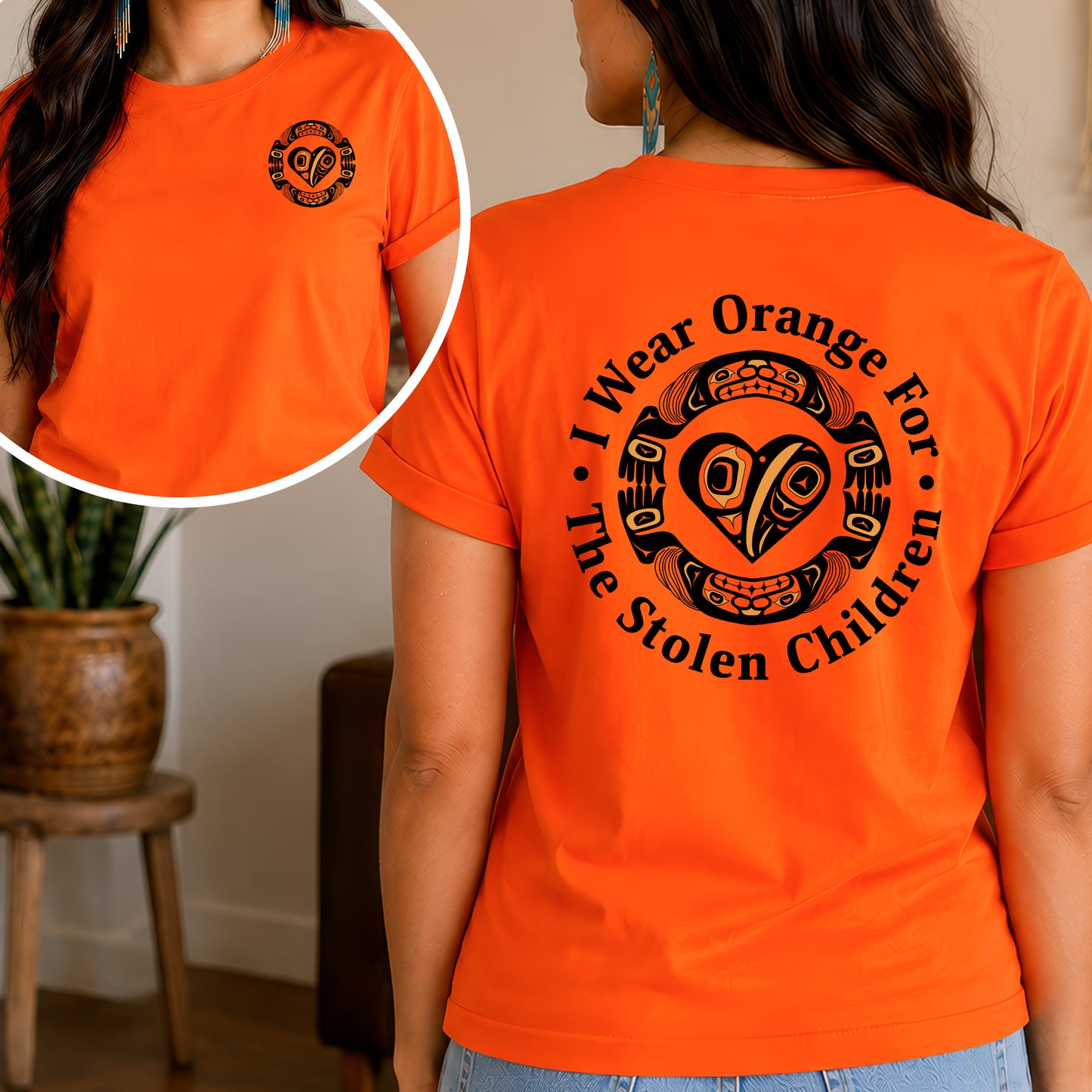 Every Child Matters Indigenous Heart & Symbol Design - Two sides - Unisex T-shirt/V-neck T-shirt/Hoodie/Sweatshirt