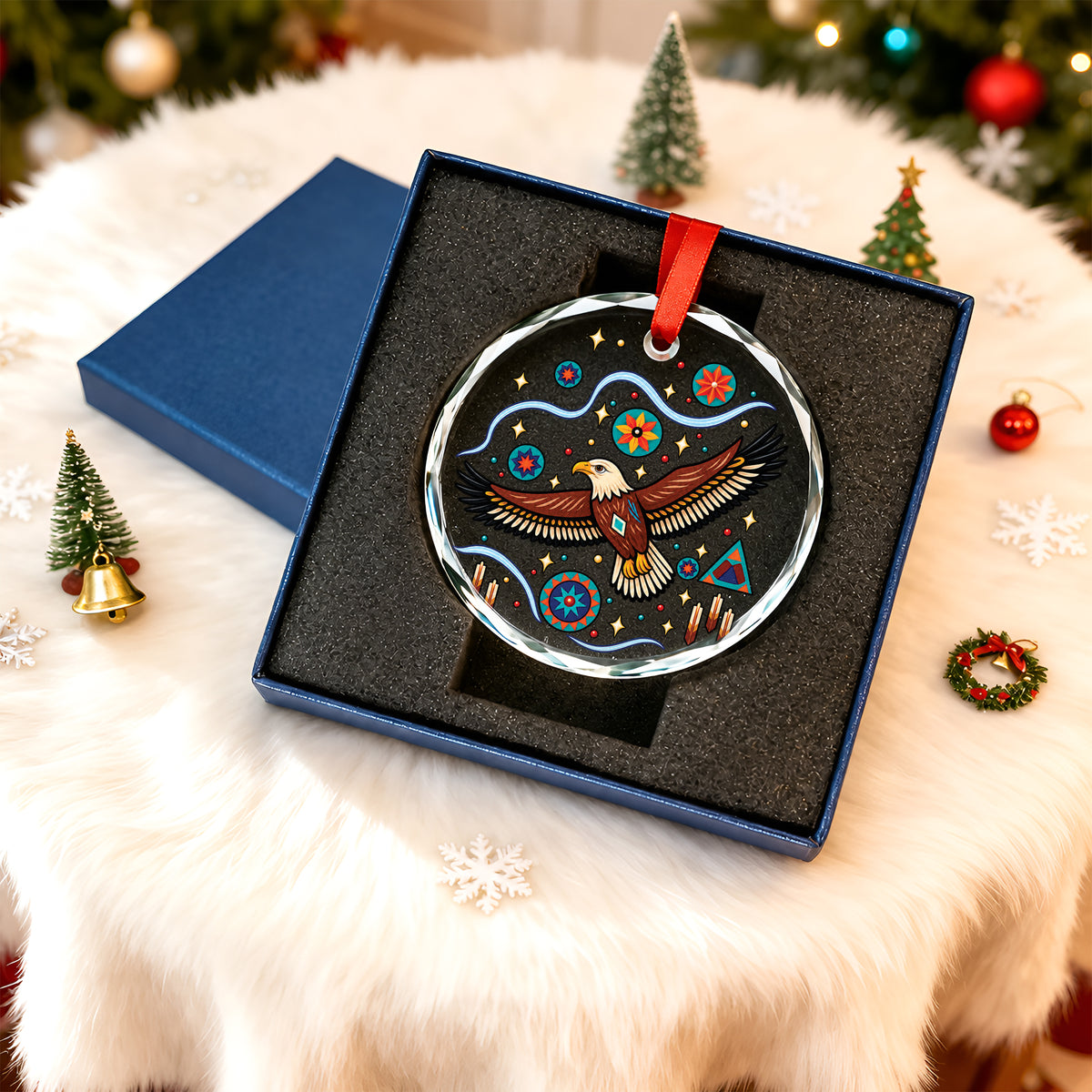 Native American Eagle Glass Ornament - Holiday Tree Decoration