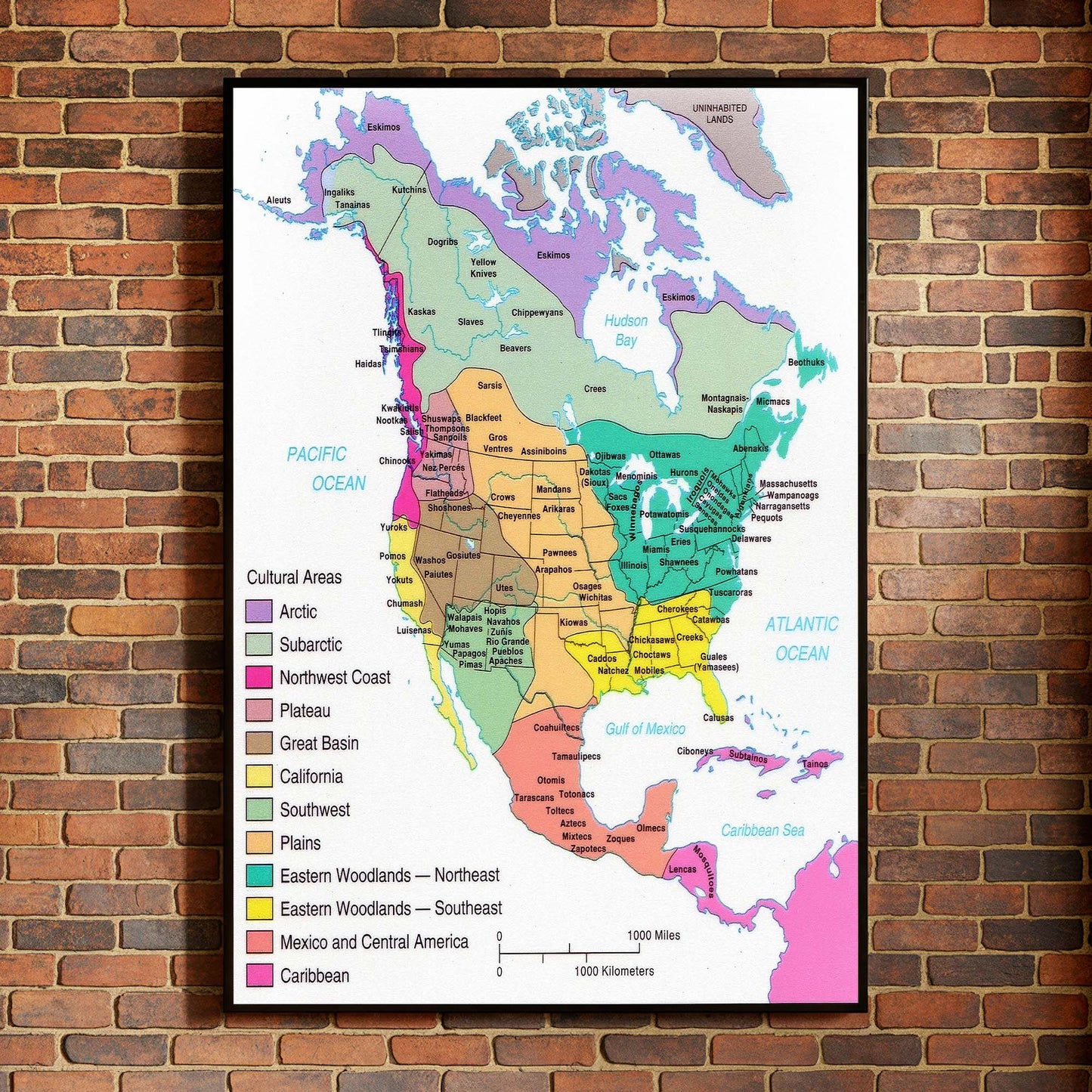 Native American Cultural Regions Map - Indigenous North America Tribes Poster