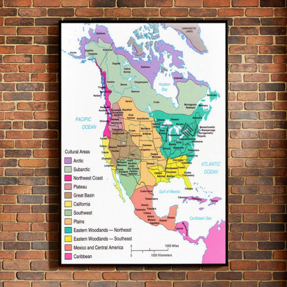 Native American Cultural Regions Map - Indigenous North America Tribes Poster