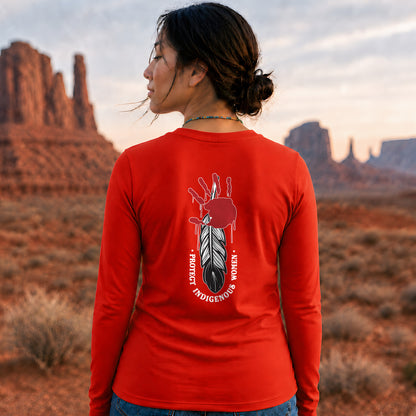 Protect Indigenous Women Red Hand Feather - Two Sides Unisex Long Sleeve