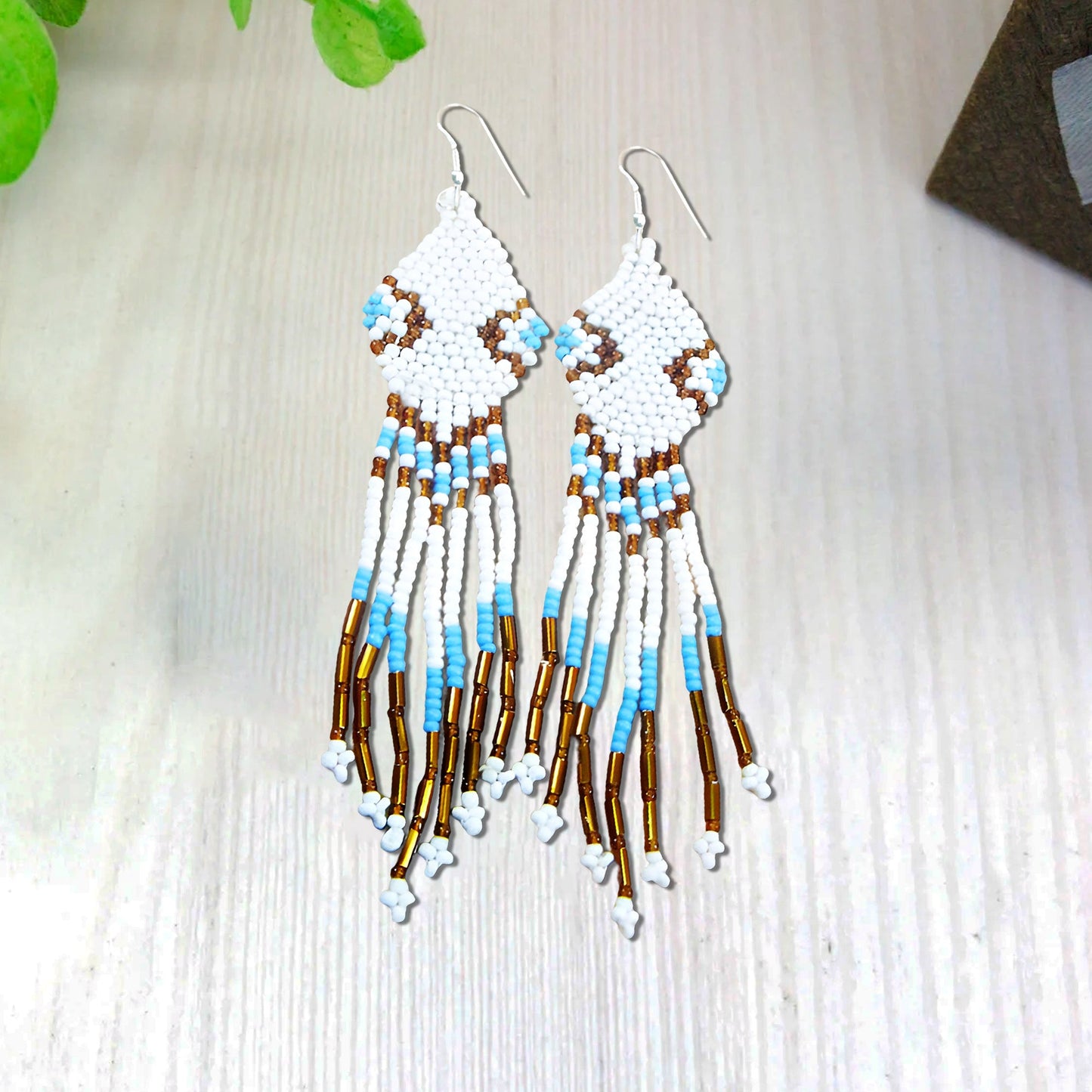 White Seed Beaded Handmade Earrings For Women