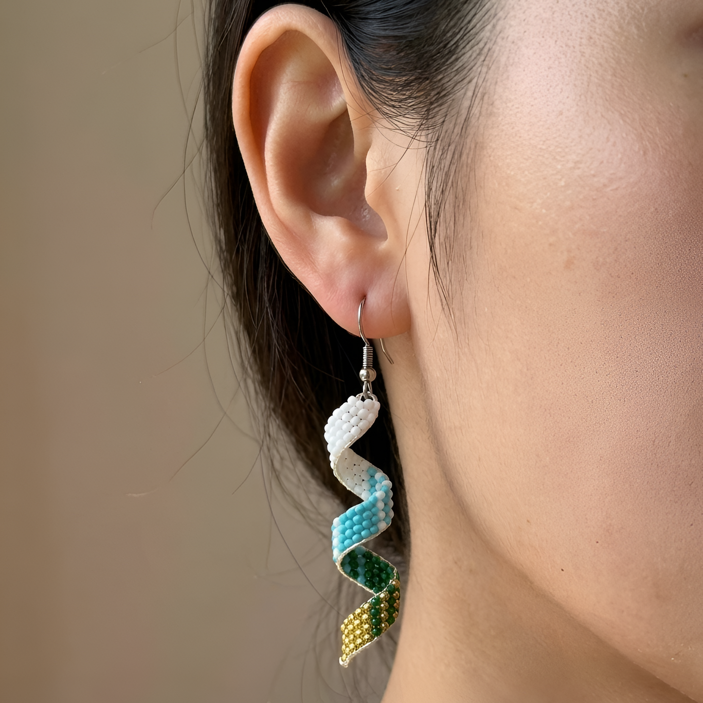 Sacred Spiral Handmade Beaded Drop Turquoise Earring