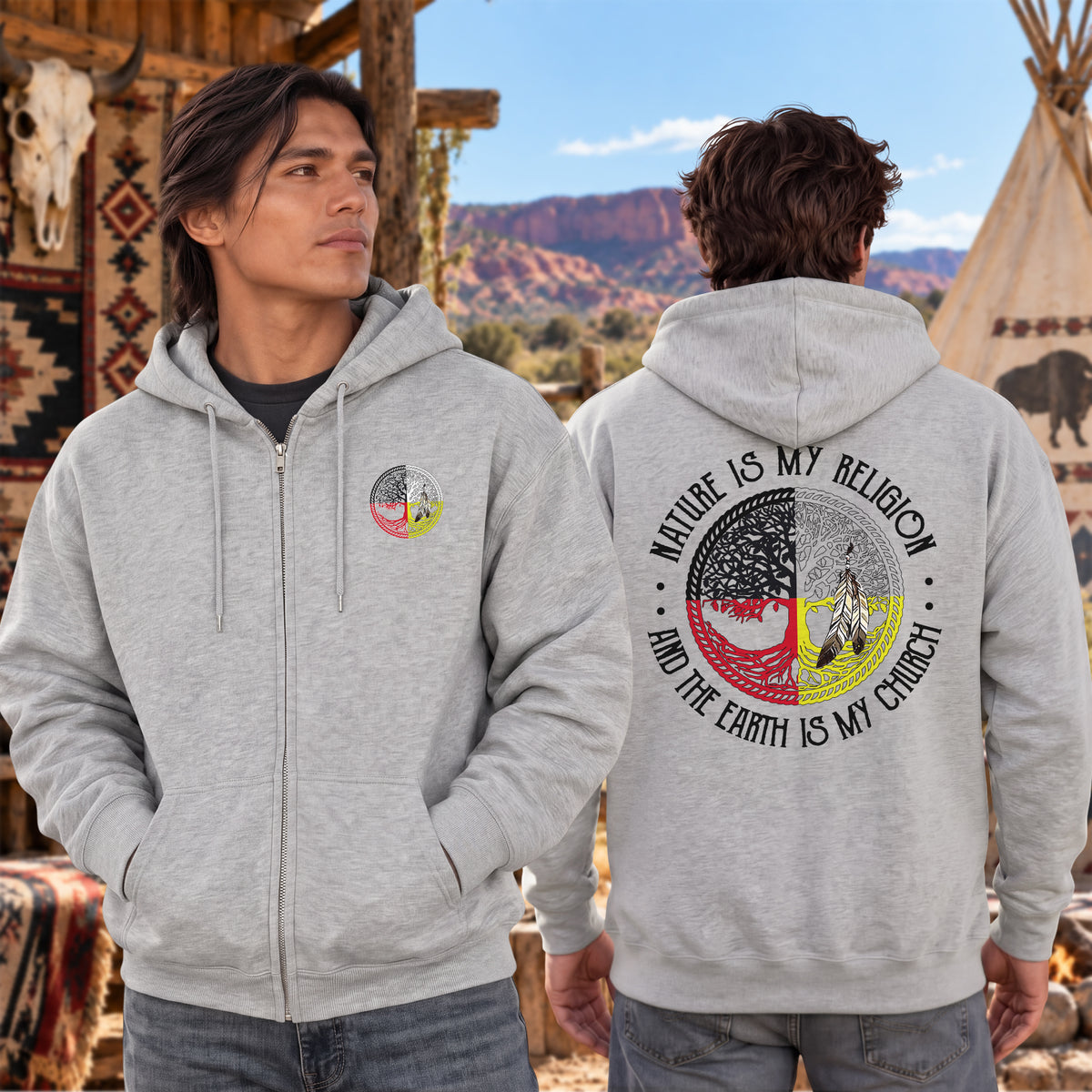 Nature Is My Religion Four Directions Sacred Circle - Two Sides Unisex Hoodie Zip