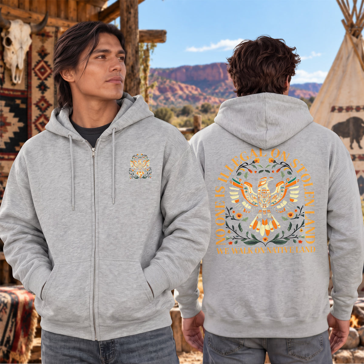 No One Is Illegal On Stolen Land - Two Sides Unisex Hoodie Zip