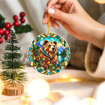 Bear Acrylic Ornament Stained Glass Style Christmas Decor