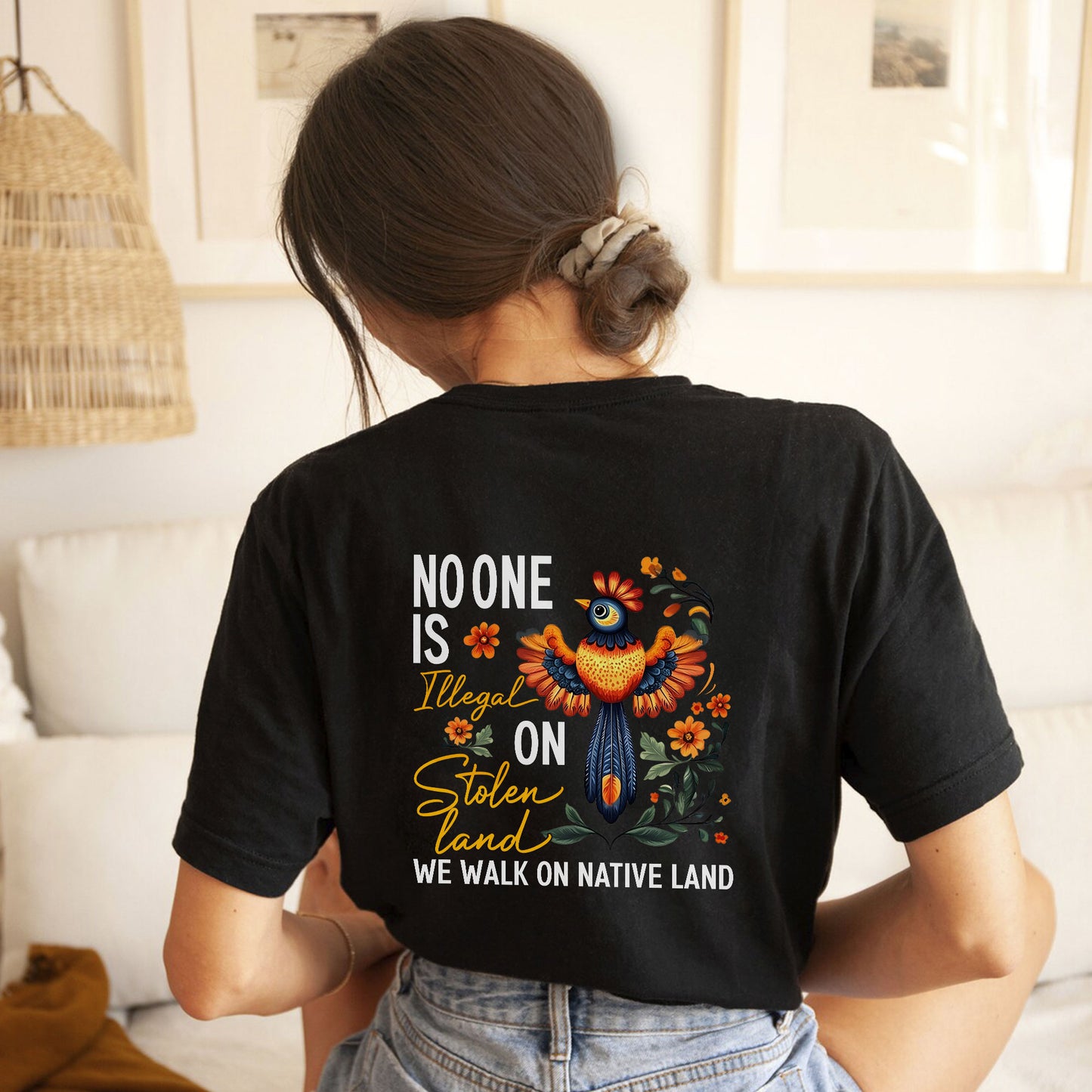 NO ONE IS ILLEGAL STATEMENT. WE WALK ON NATIVE LAND - Two sides - Unisex T-Shirt/T-Shirt V-Neck/Hoodie/Sweatshirt
