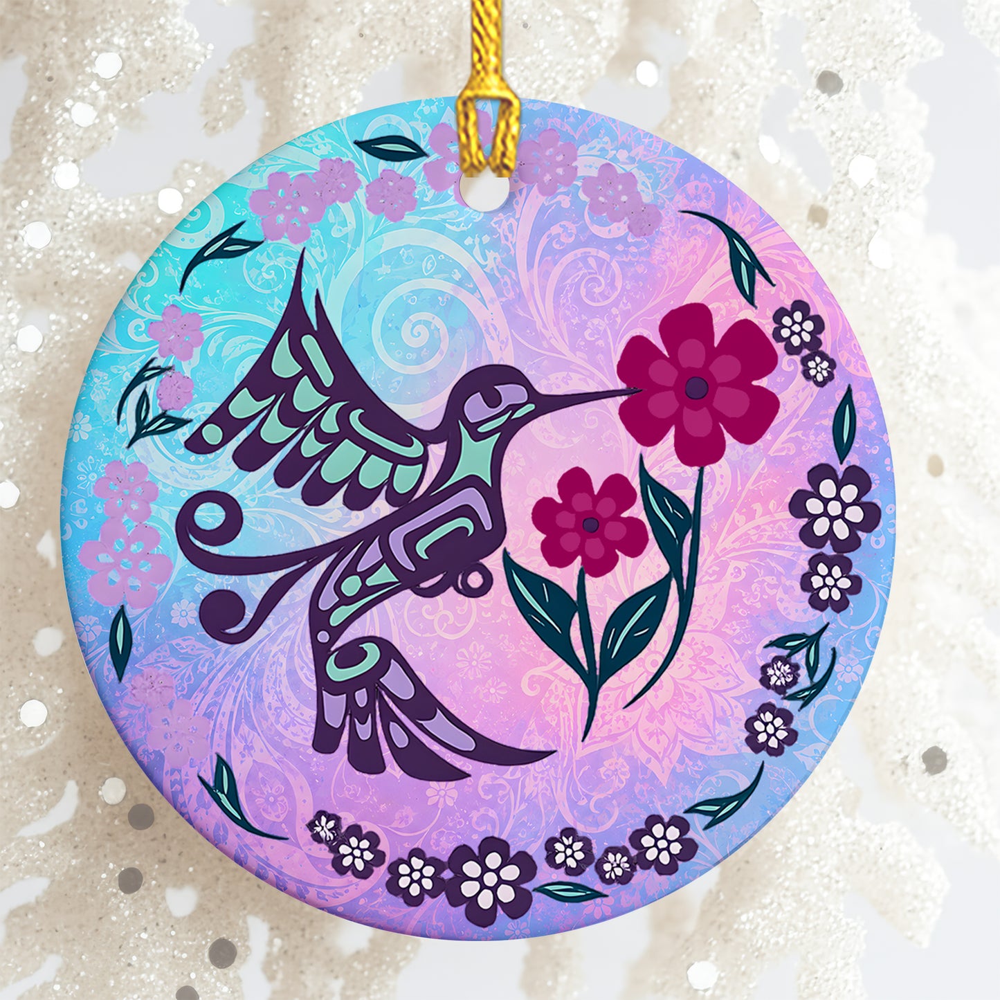 Hummingbird Ceramic Ornament – Floral Christmas Tree Decor & Nature Lover Gift