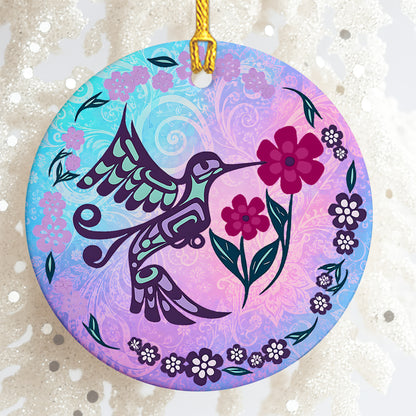 Hummingbird Ceramic Ornament – Floral Christmas Tree Decor & Nature Lover Gift