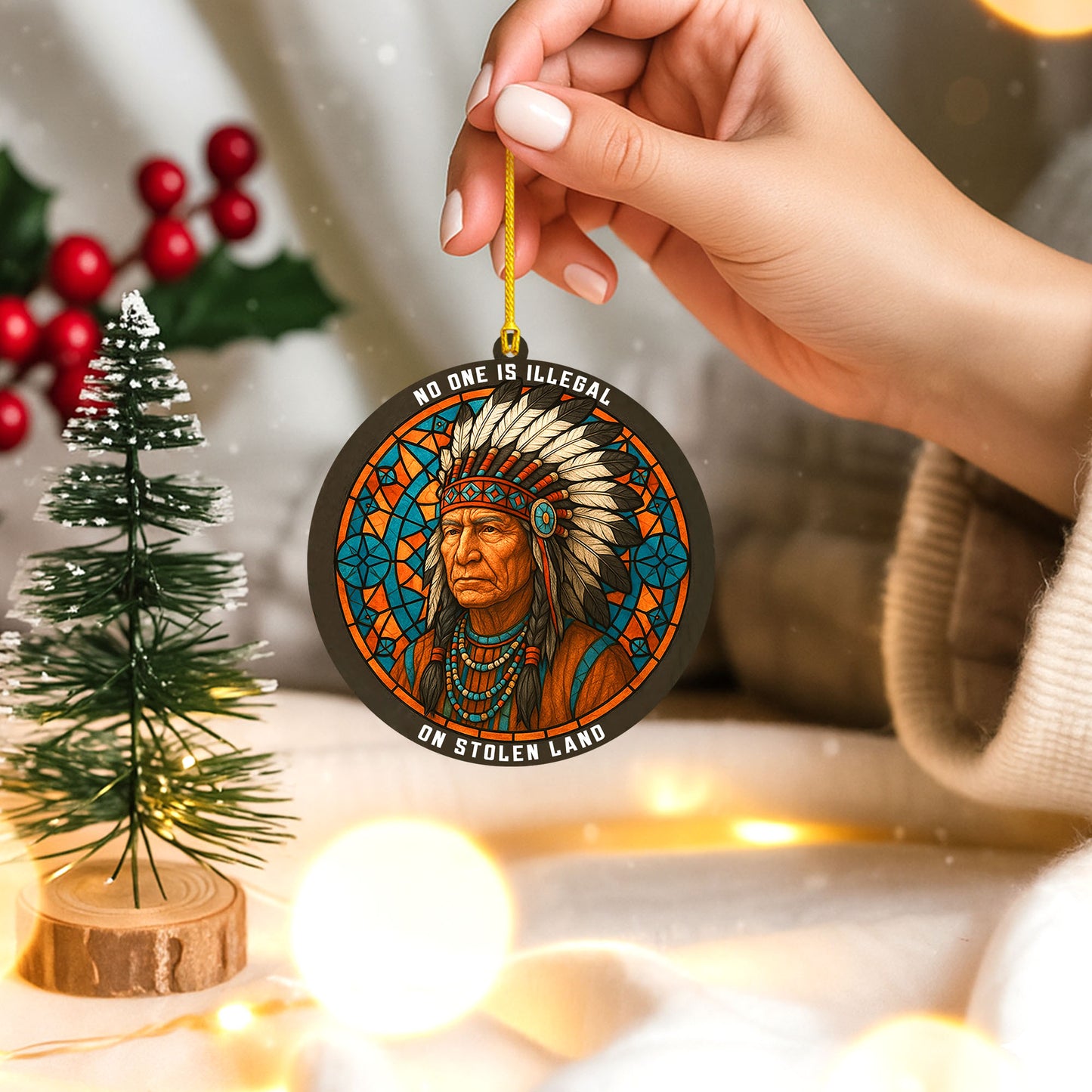 No One Is Illegal on Stolen Land - Native American Chief Christmas Decoration Flat Acrylic