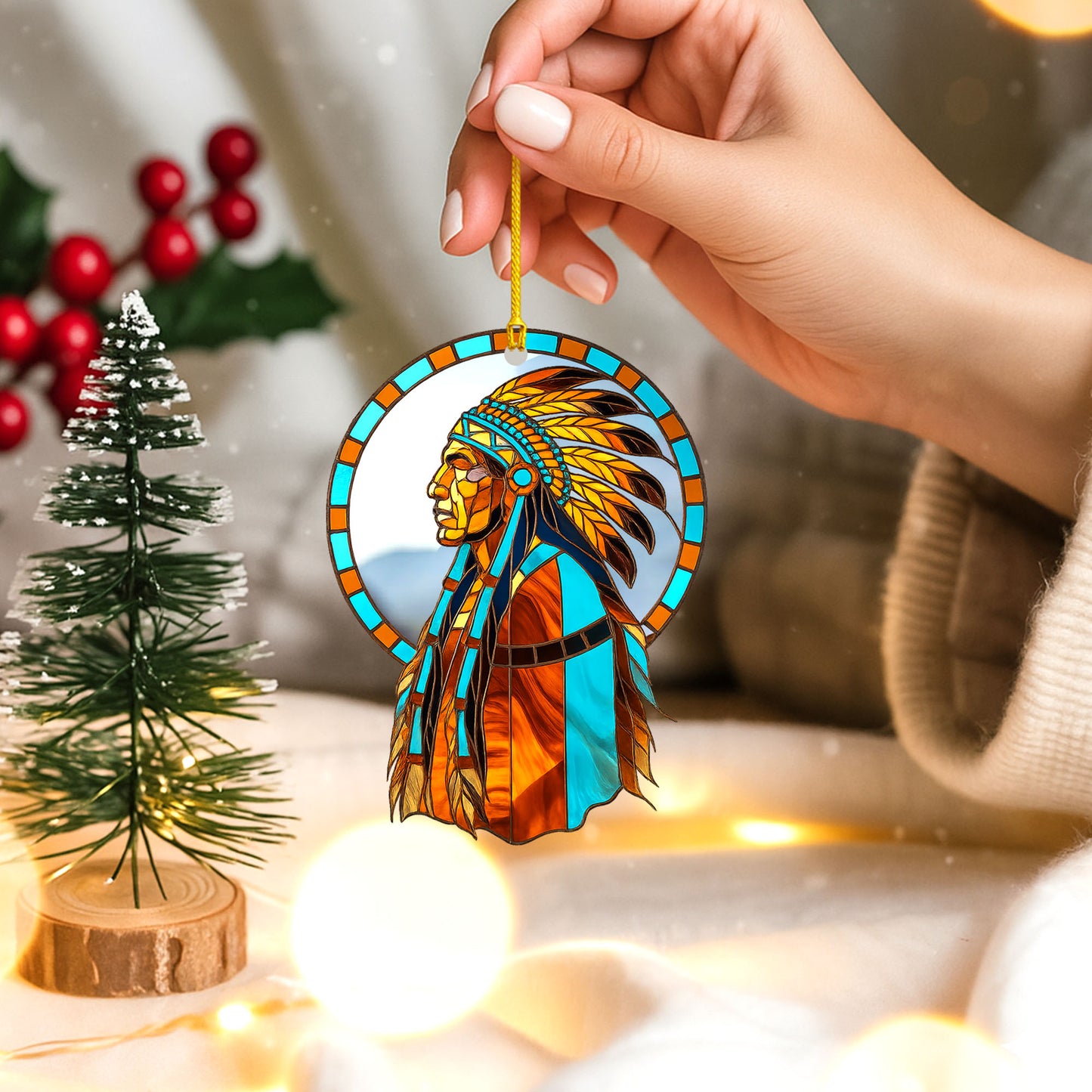Native American Chief - Tribal Leader Faux Holiday Decor Flat Acrylic