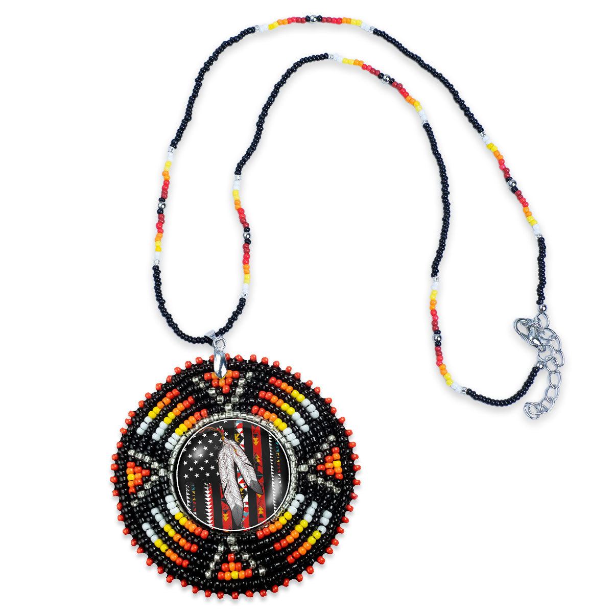 SALE 50% OFF - Native Flag Sunburst Handmade Beaded Wire Necklace Pendant Unisex With Native American Style