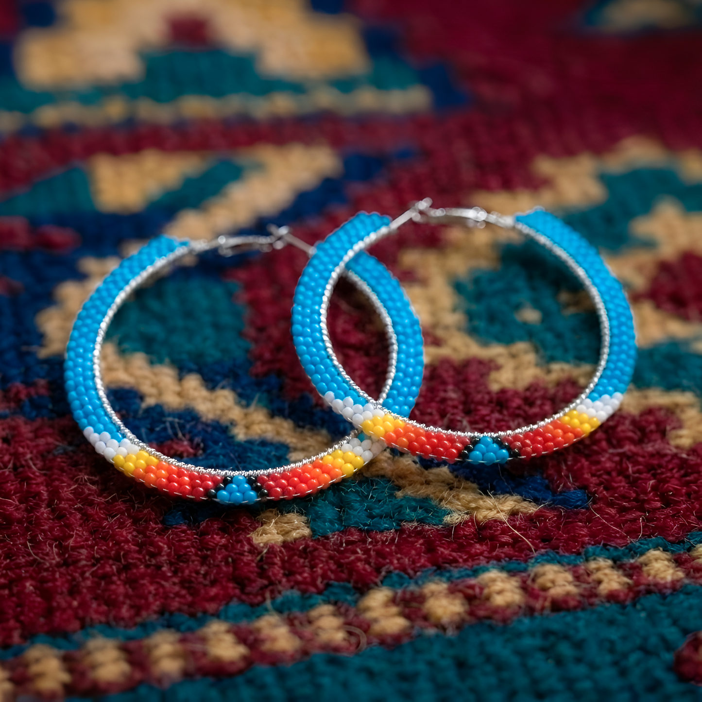 Handmade Beaded Hoop, Colorful Seed Bead Statement Earrings