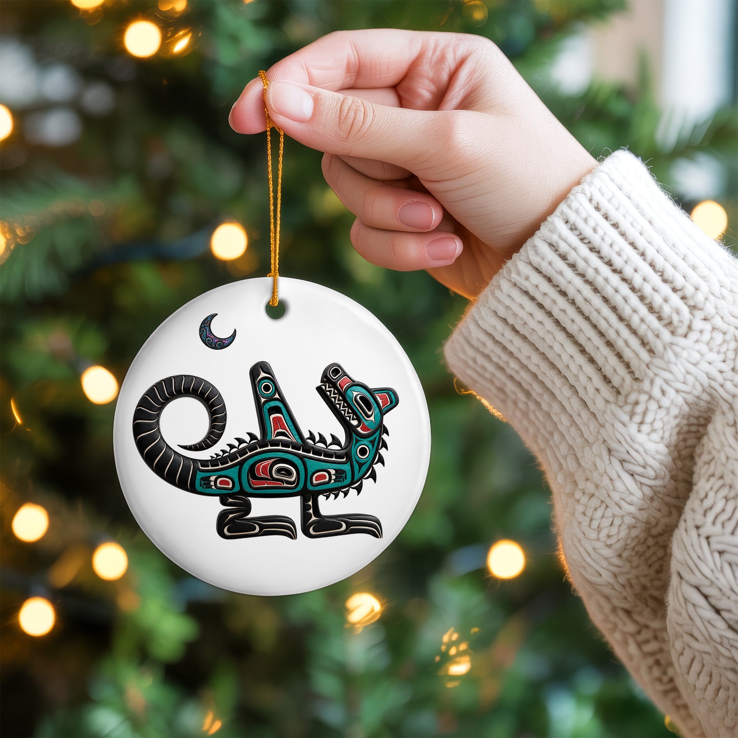 Native American Orca Spirit Christmas Ornament – Indigenous Tribal Art Ceramic Hanging Decoration