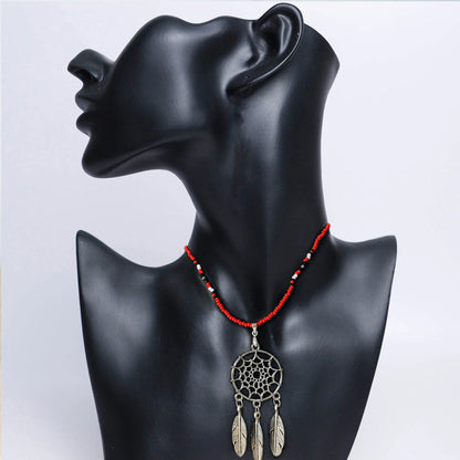 SALE 50% OFF - Long Silver Dreamcatcher Handmade Beaded Necklace For Women With Native American Style