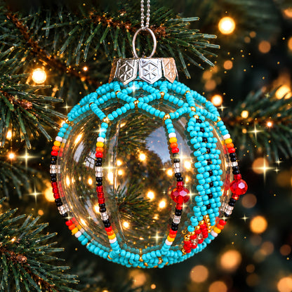 Red Beaded Christmas Ornament, Native-Inspired Holiday Decor