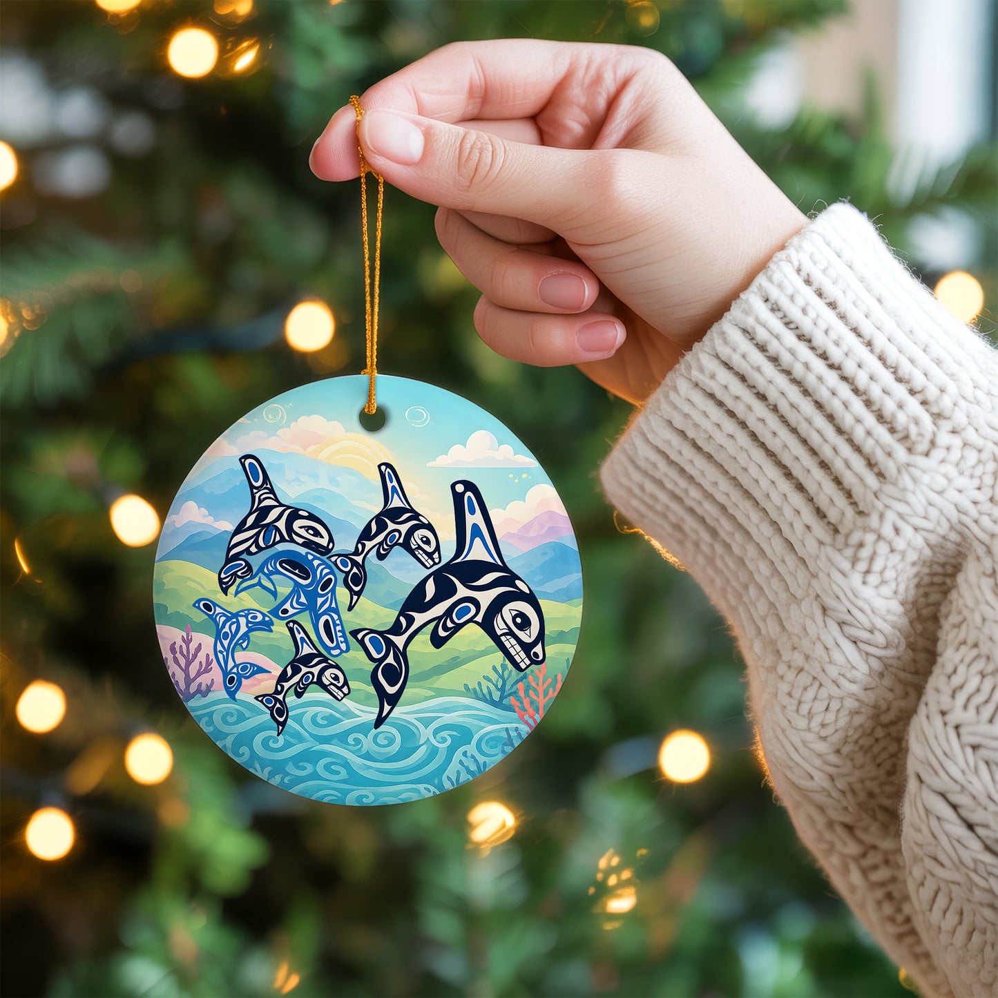 Orca Ceramic Ornament – Pacific Northwest Indigenous Art Christmas Tree Decor