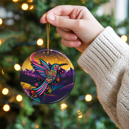 Native American Hummingbird Spirit Christmas Ornament – Indigenous Art Ceramic Hanging Decoration