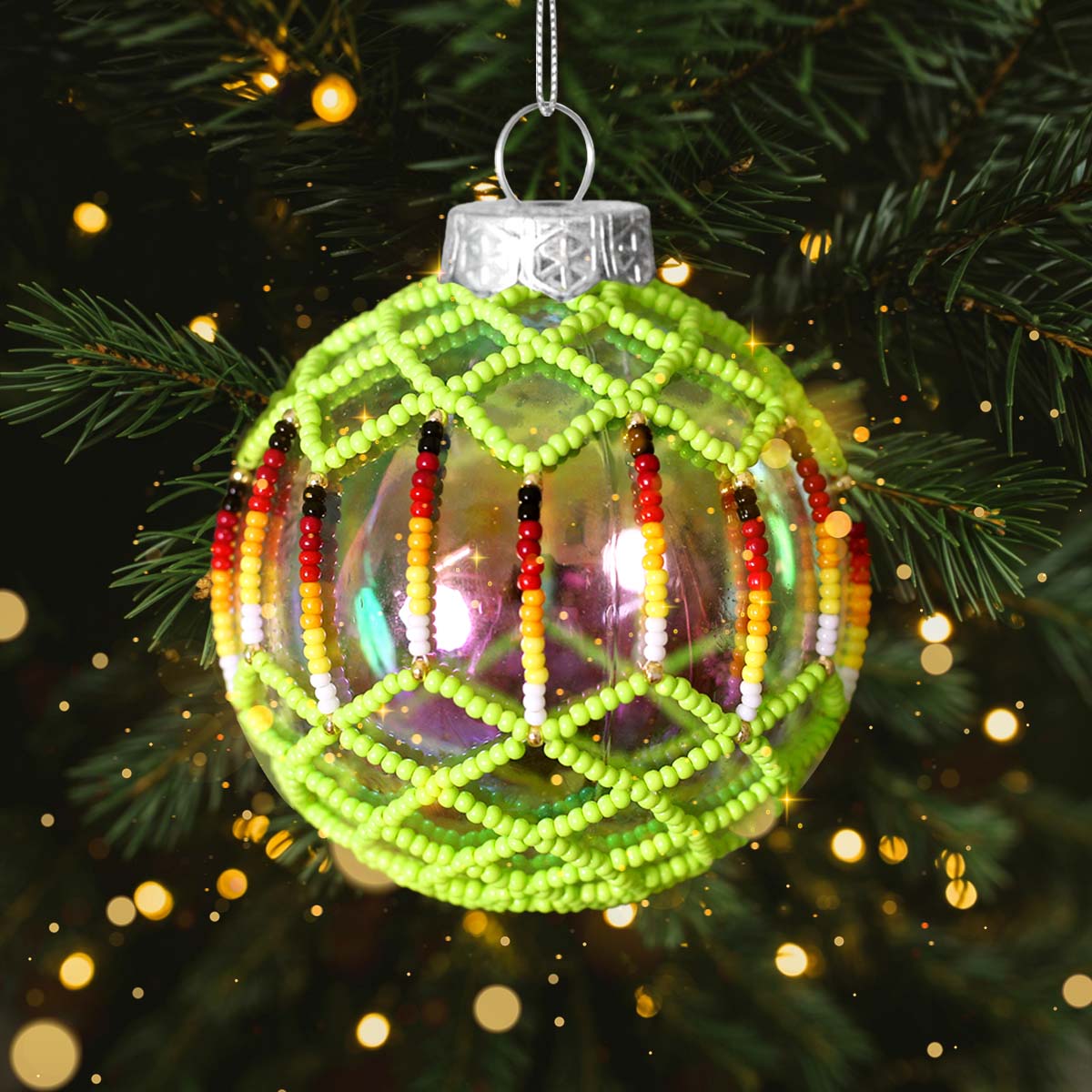 Red Beaded Handmade Ornament - Holiday Decor & Gifts