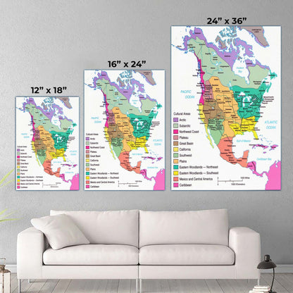 Native American Cultural Regions Map - Indigenous North America Tribes Poster