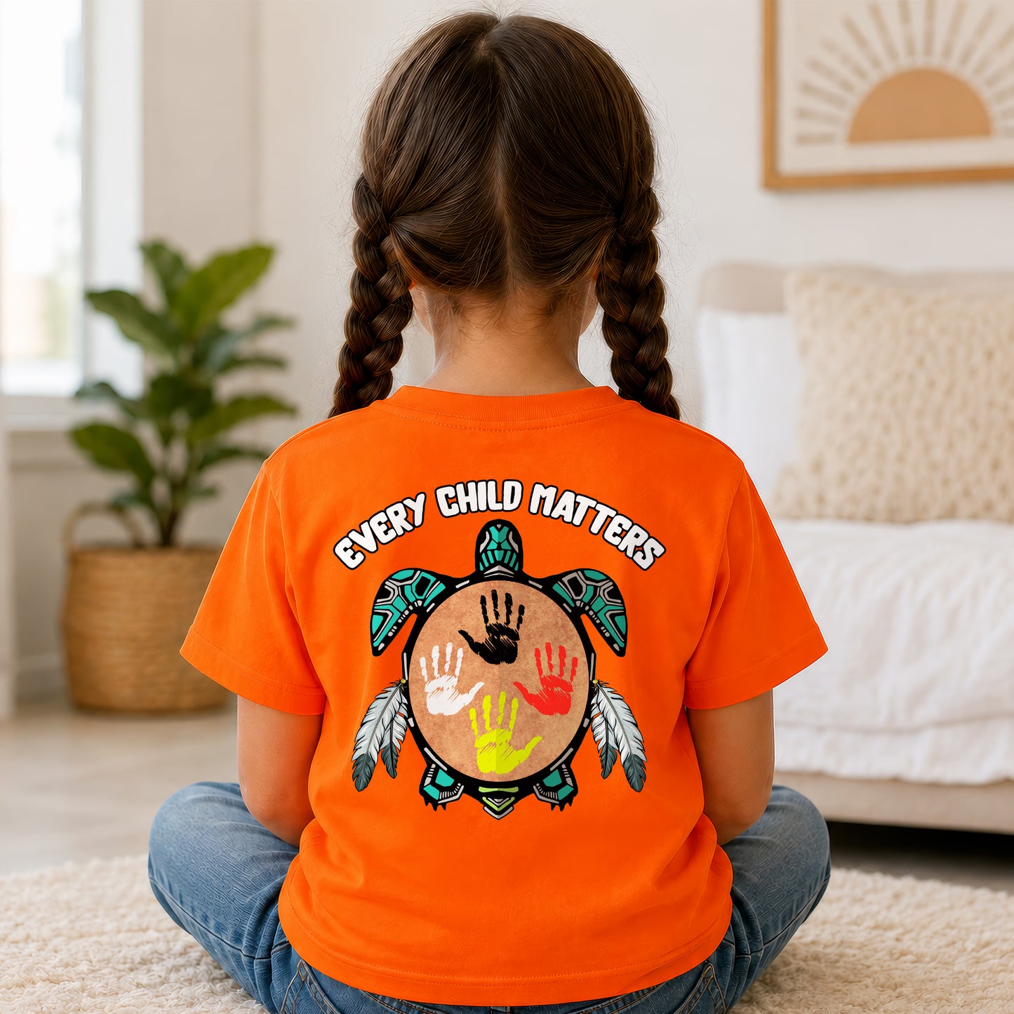 Every Child Matters Feather Hand Color On Turtle - Two sides - Unisex T-shirt/V-neck T-shirt/Hoodie/Sweatshirt