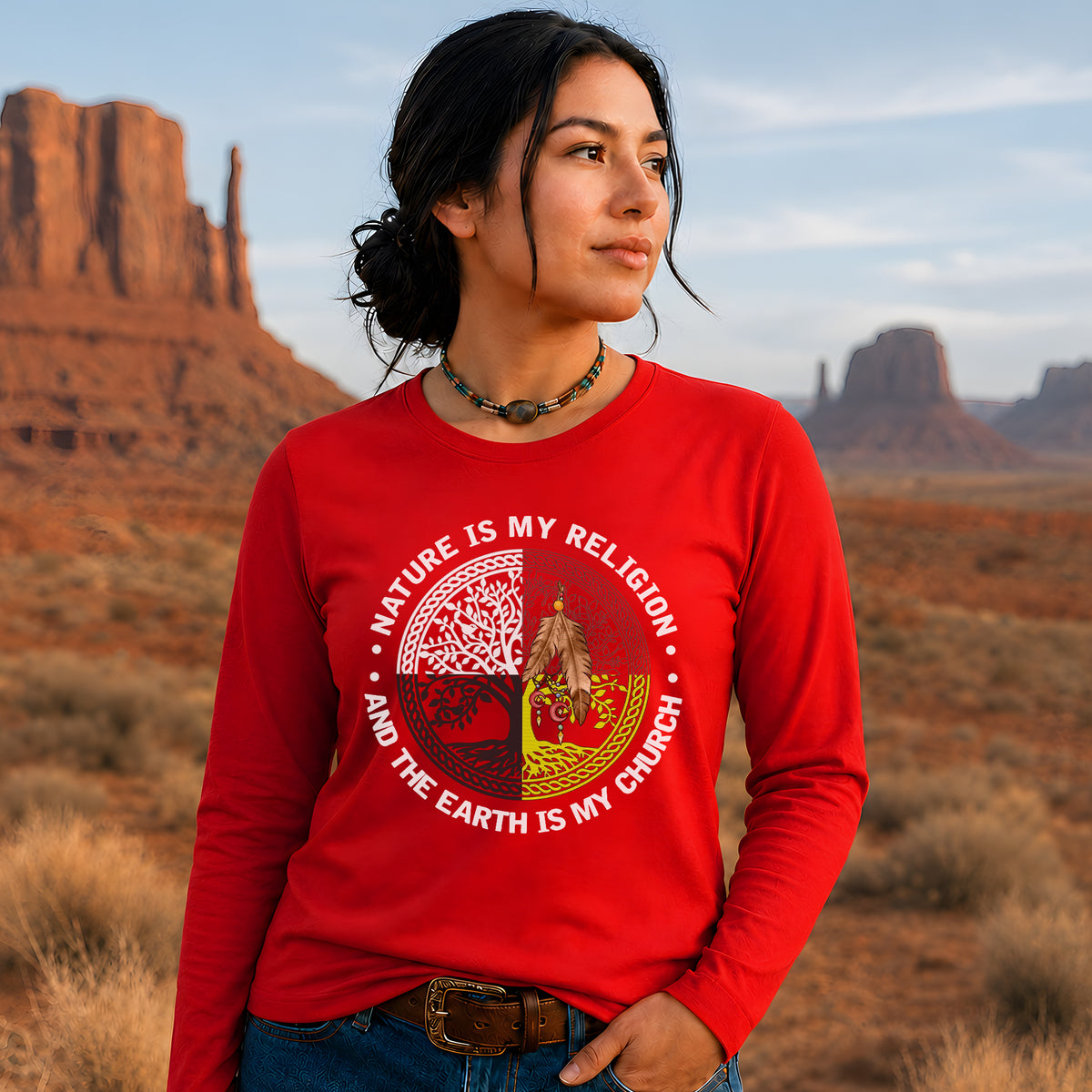 Nature & Earth Quote - Tree/Feather Wheel Graphic Unisex Long Sleeve