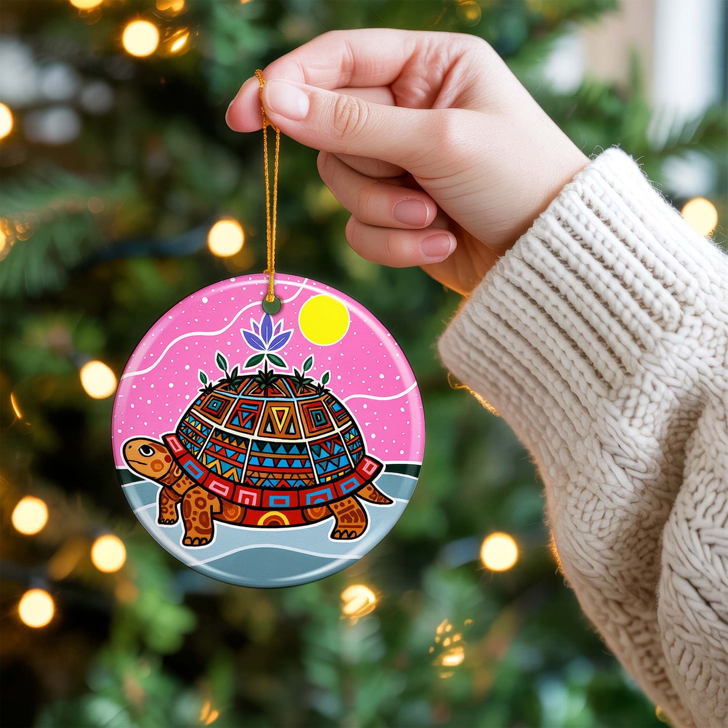 Turtle Island Ceramic Ornament - Indigenous Inspired for Holiday Decor