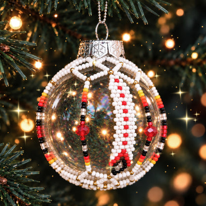 Red Beaded Christmas Ornament, Native-Inspired Holiday Decor