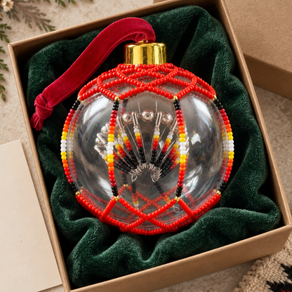 Red Beaded Christmas Ornament - Handmade Native Decor