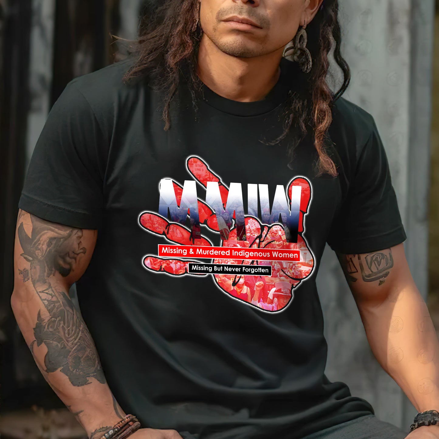 a man with long hair wearing a black shirt