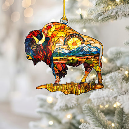 Stained Glass Bison Acrylic Ornament - Holiday Tree Decor