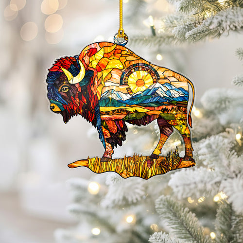 Stained Glass Bison Acrylic Ornament - Holiday Tree Decor