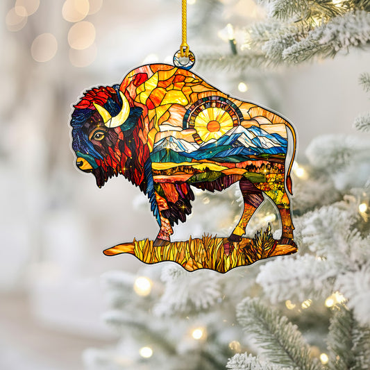 Stained Glass Bison Acrylic Ornament - Holiday Tree Decor