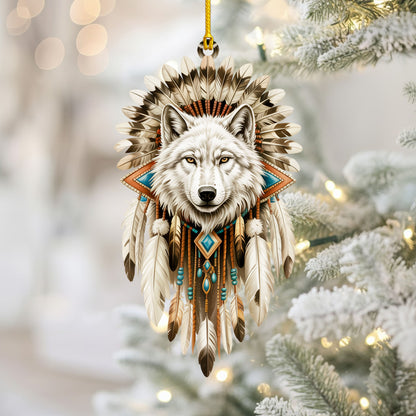 White Wolf Spirit - Native Feather Tribal - Unique Christmas Gift Decor Flat Acrylic