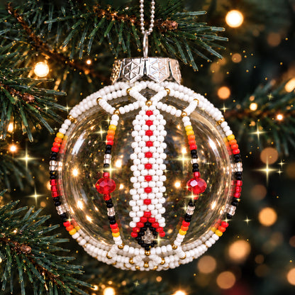 Red Beaded Christmas Ornament, Native-Inspired Holiday Decor