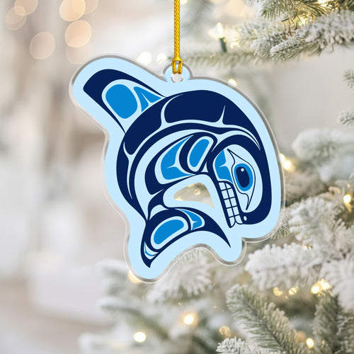 Orca Acrylic Ornament, Indigenous Inspired Ocean Art Whale Spirit Gift Home Decor